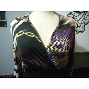 Zauch me ? multicolor purple gold black chain design dress L open long sleeves